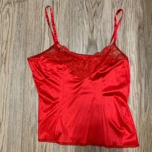 Vassarette Vintage Lace Trim Top - Red - XL - FITS LIKE L